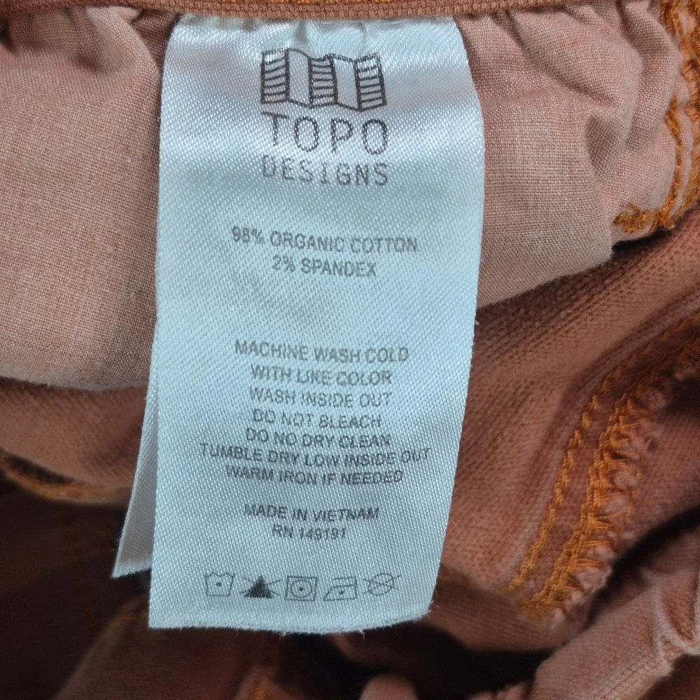 Topo Designs Dirt Pants Mens Medium Burnt Orange Drawstring Hiking Canvas